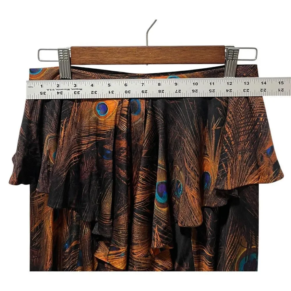 Givenchy Silk Midi Skirt Peacock Animal Print Ruffle Size 38 (6) Rare Luxury - Picture 5 of 9